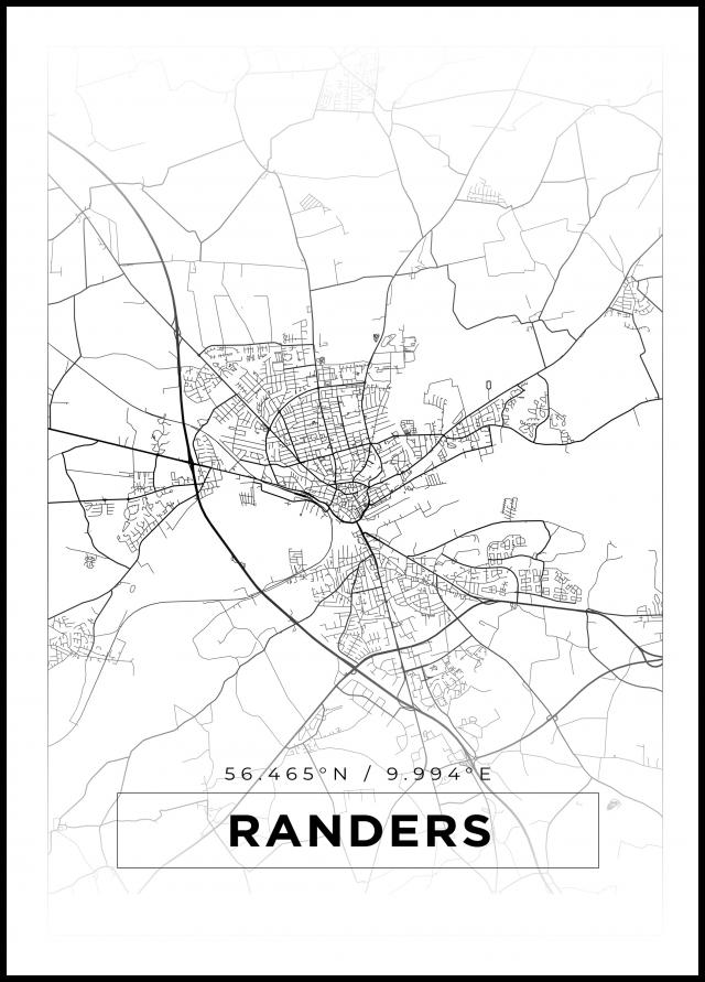 Karta - Randers - Vit Poster