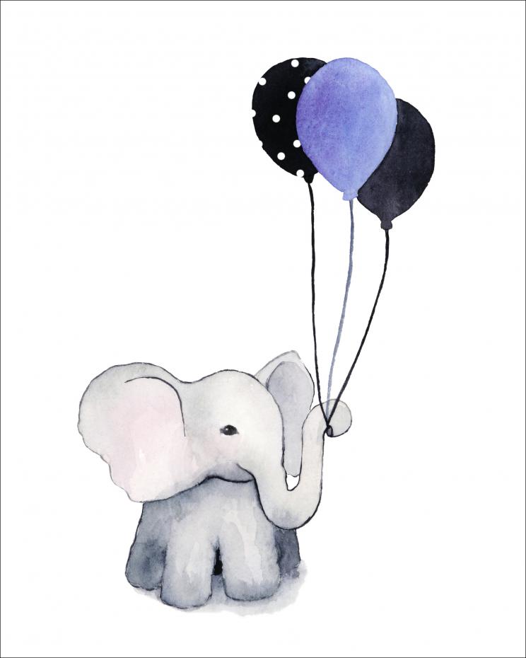 Elephant With Balloons Poster