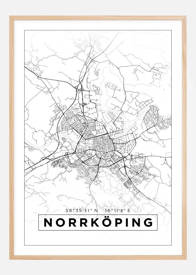 Karta - Norrköping - Vit Poster