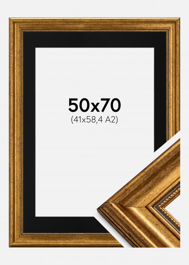 Ram Rokoko Guld 50x70 cm - Passepartout Svart 42x59,4 cm (A2)