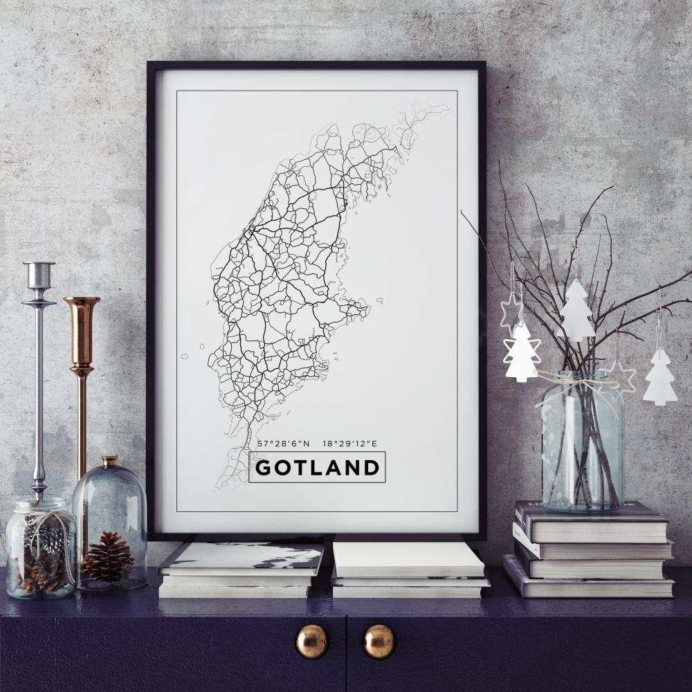 Karta - Gotland - Vit Poster