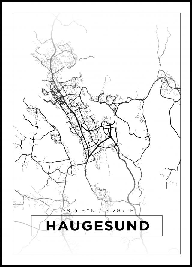 Karta - Haugesund - Vit Poster