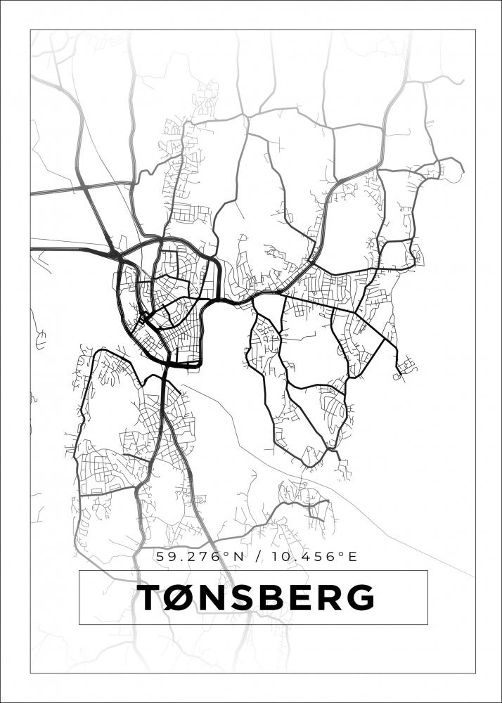 Karta - Tnsberg - Vit Poster