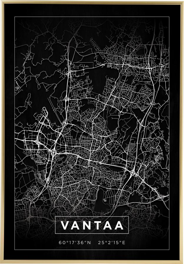 Karta - Vantaa - Svart Poster