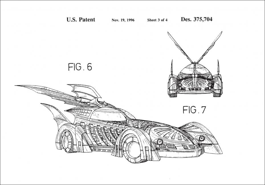Patentritning - Batman - Batmobile 1996 III Poster