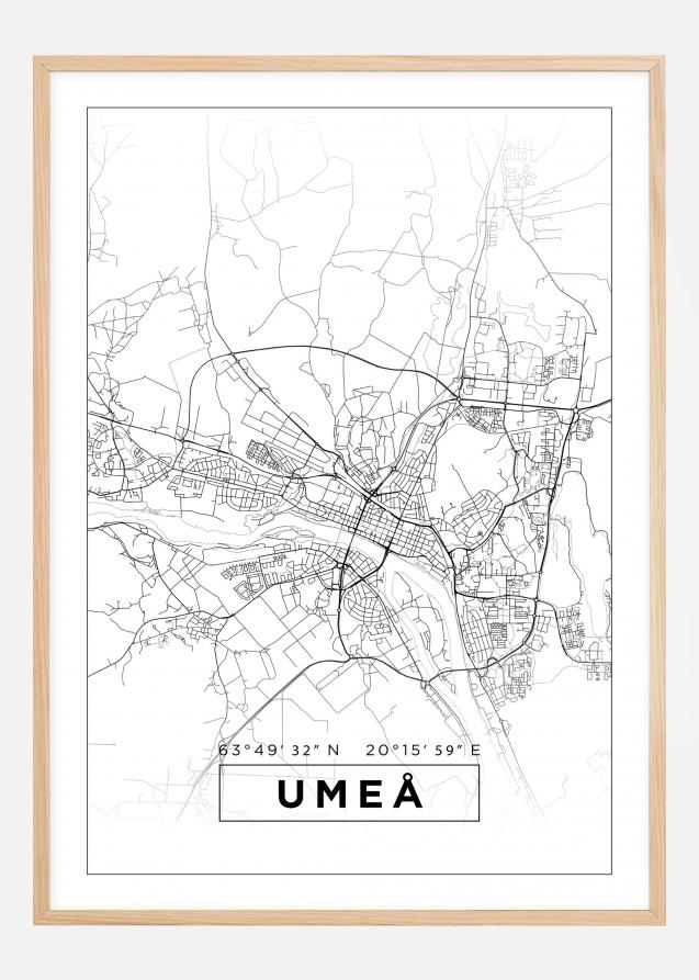 Karta - Umeå - Vit Poster