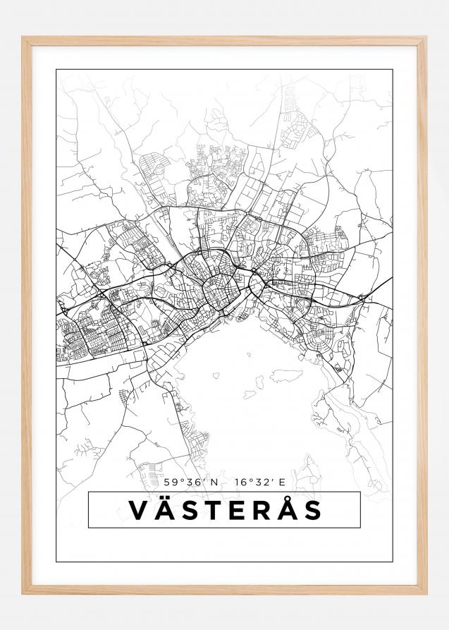 Karta - Västerås - Vit Poster