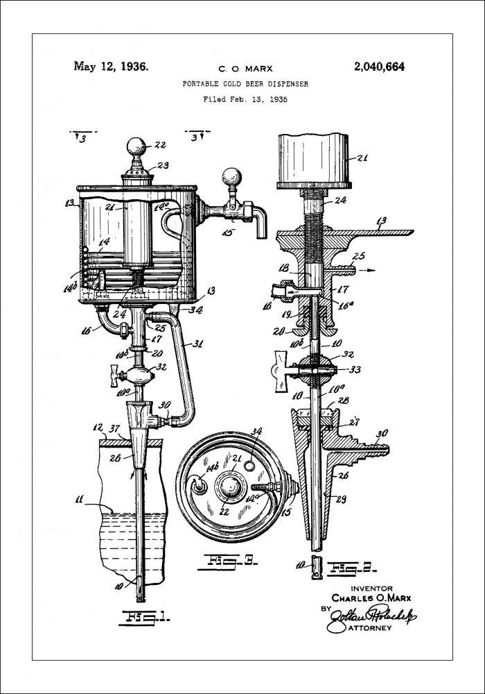 Patent Print - Portable Cold Beer Dispenser - White Poster