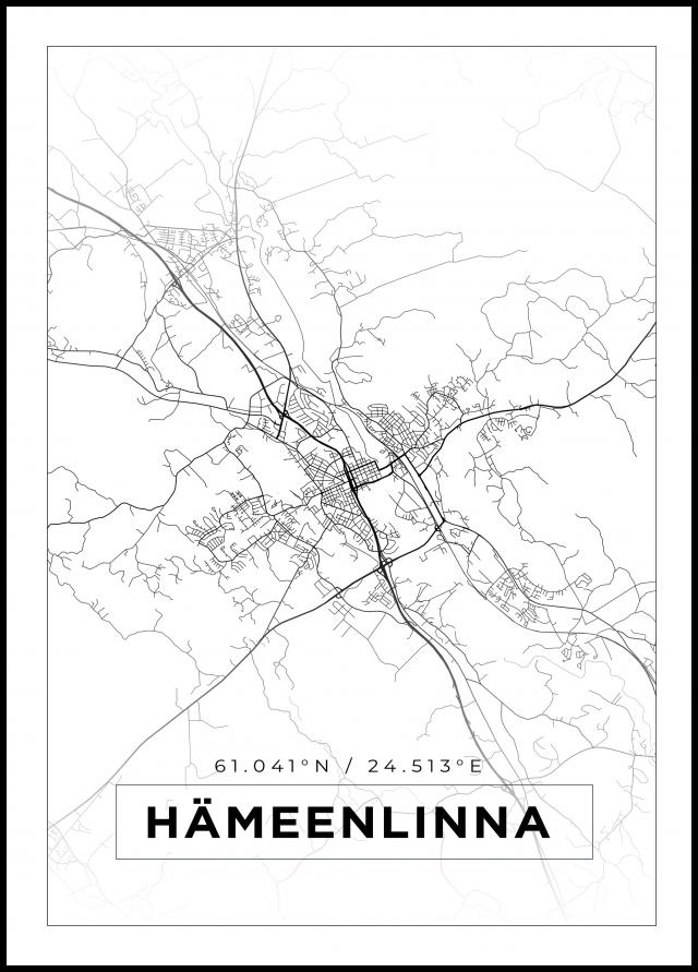 Karta - Hämeenlinna - Vit Poster