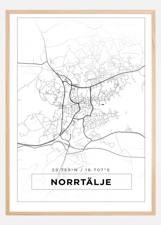 Karta - Norrtälje - Vit Poster