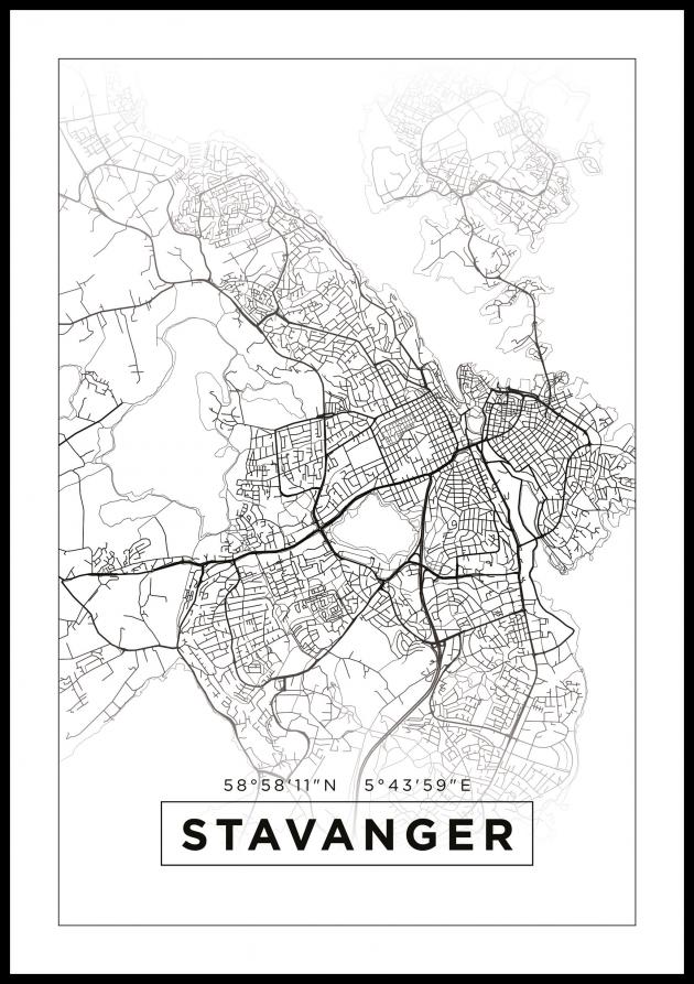 Karta - Stavanger - Vit Poster