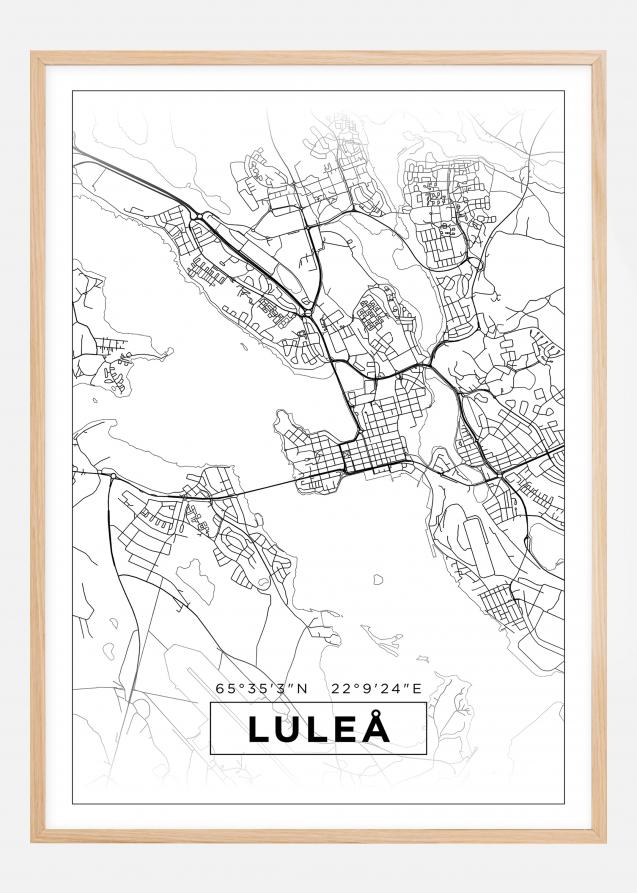 Karta - Luleå - Vit Poster