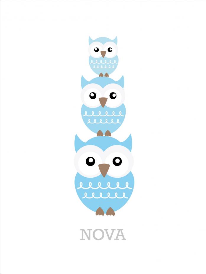 Owls Birth Poster Blue