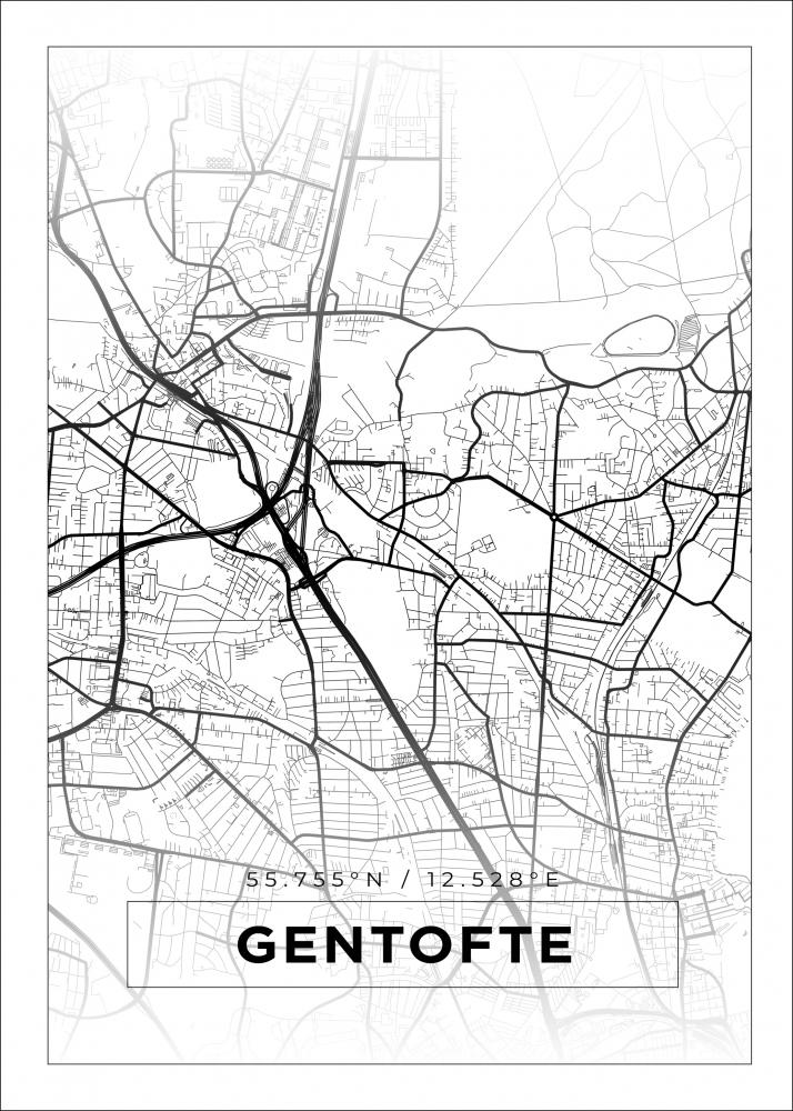 Karta - Gentofte - Vit Poster