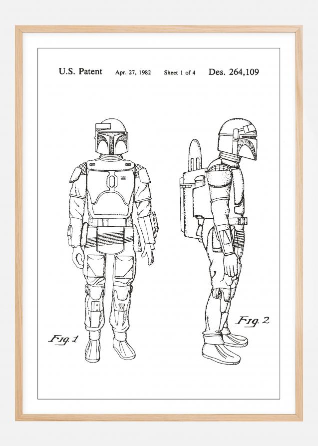 Patentritning - Star Wars - Boba Fett - Vit Poster