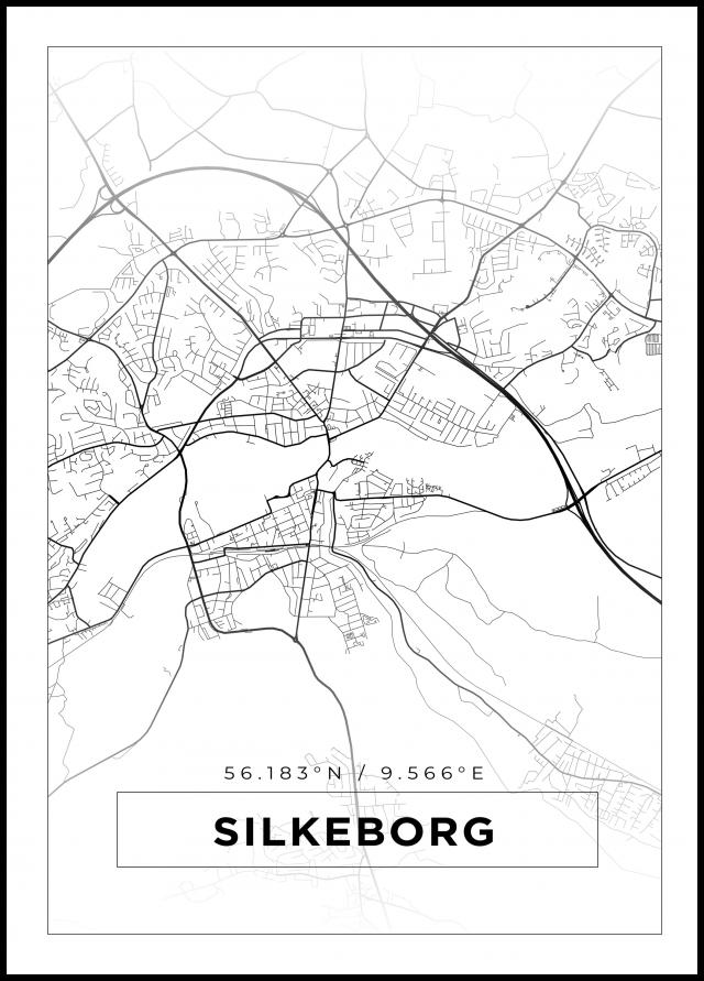 Karta - Silkeborg - Vit Poster
