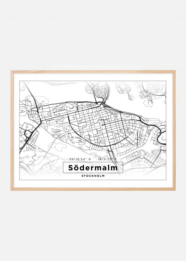Karta - Södermalm - Vit Poster