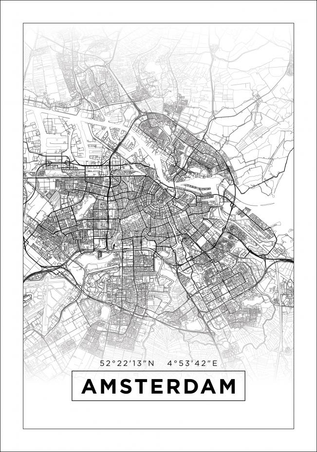 Karta - Amsterdam - Vit Poster