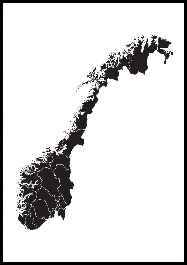 Karta - Norge - Svart Poster