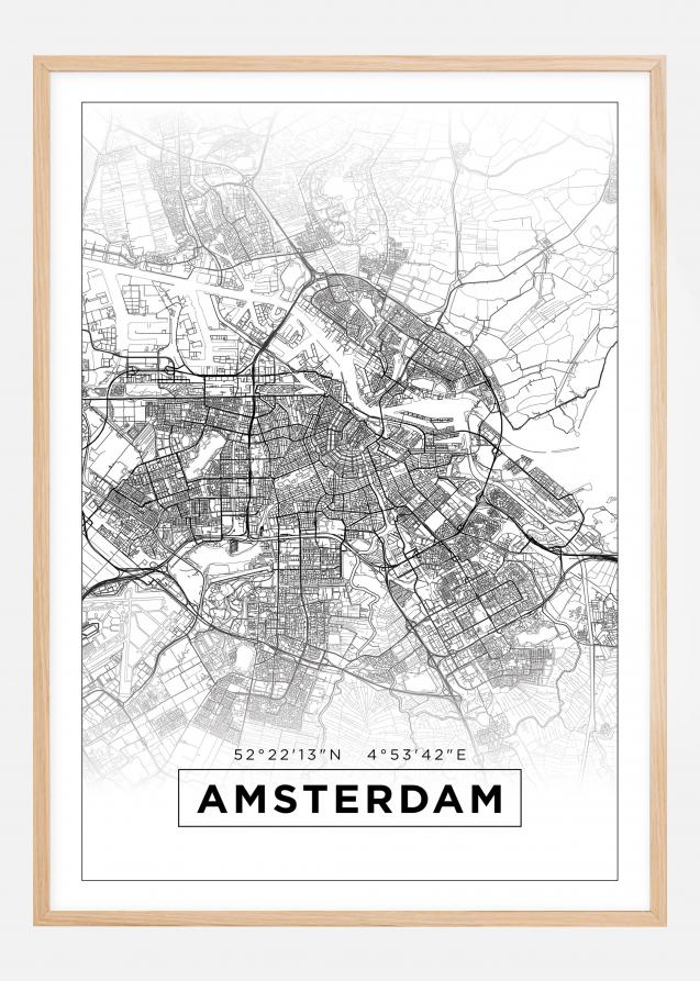 Karta - Amsterdam - Vit Poster