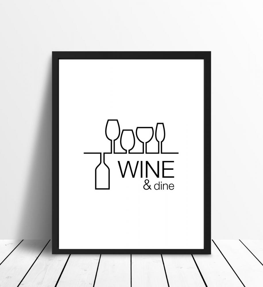 Wine & dine - Vit med svart tryck Poster