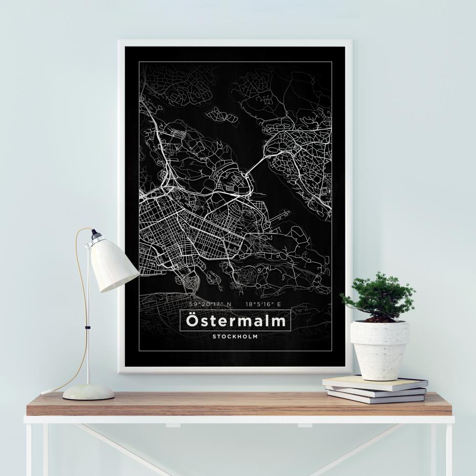 Karta - stermalm - Svart Poster