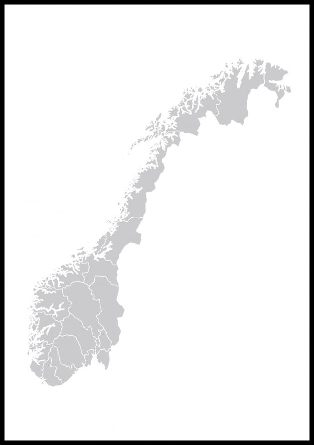 Karta - Norge - Grå Poster