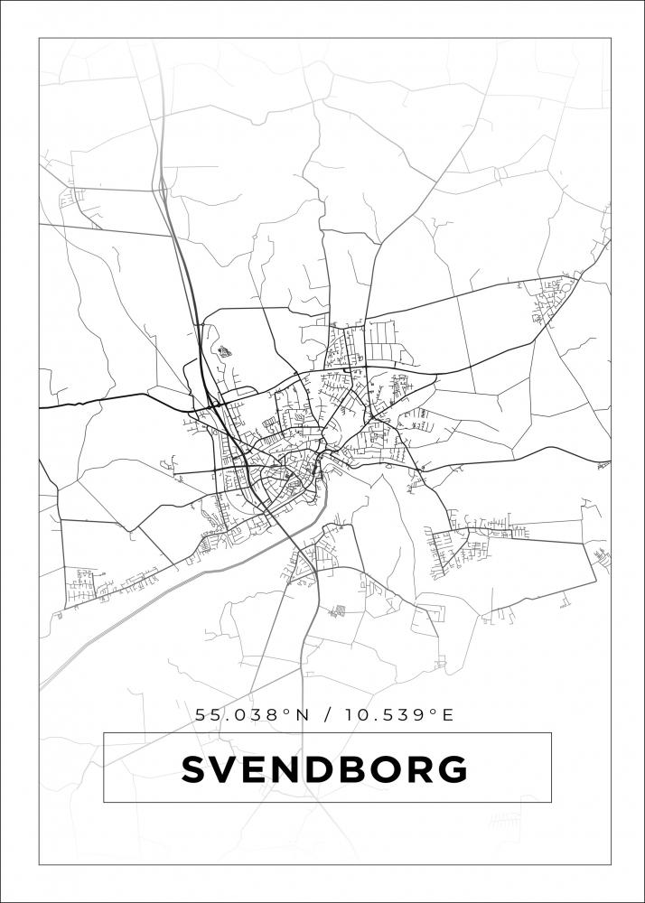 Karta - Svendborg - Vit Poster