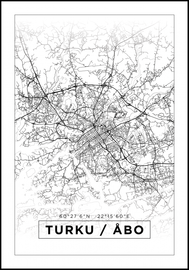 Karta - Turku / Åbo - Vit Poster