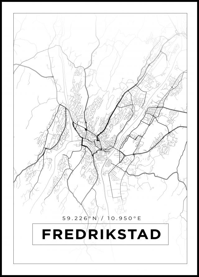 Karta - Fredrikstad - Vit Poster