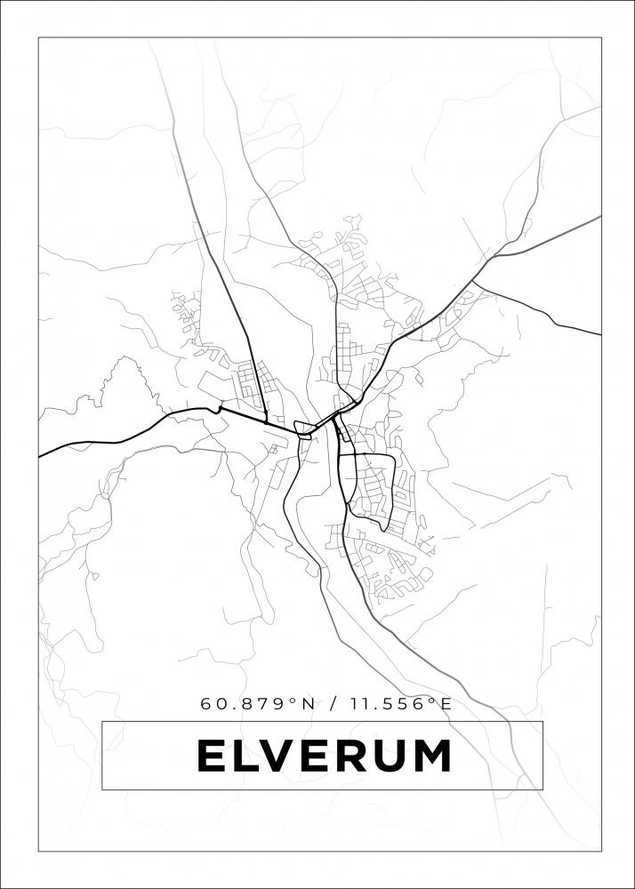 Karta - Elverum - Vit Poster