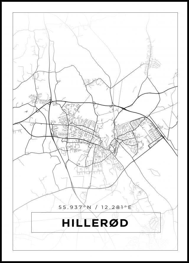 Karta - Hillerød - Vit Poster