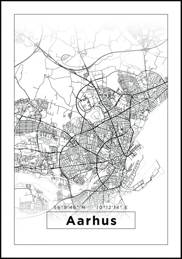Karta - Aarhus - Vit Poster