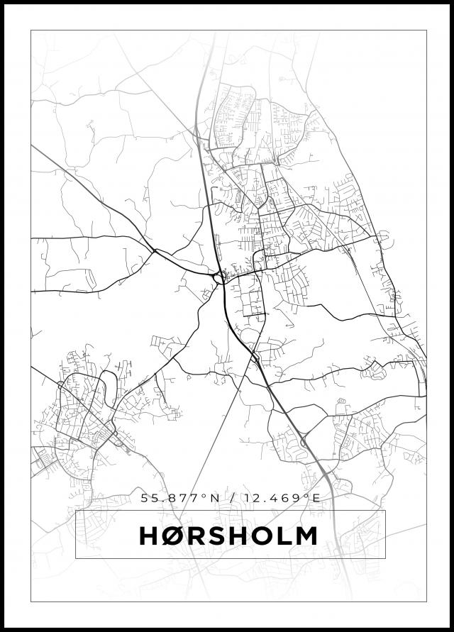 Karta - Hørsholm - Vit Poster