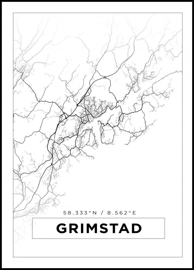 Karta - Grimstad - Vit Poster