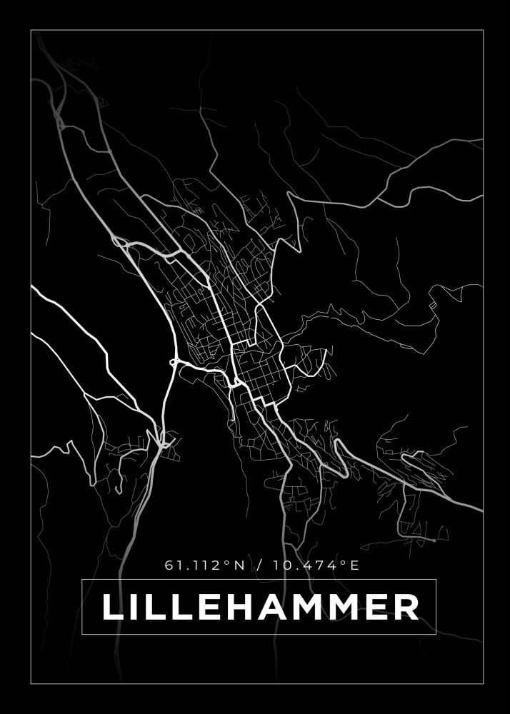 Karta - Lillehammer - Svart Poster