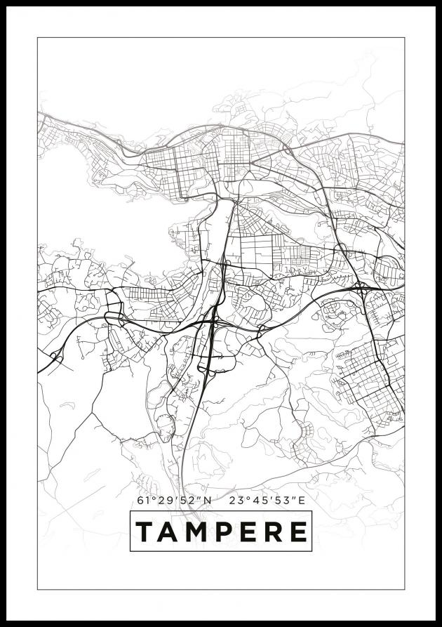 Karta - Tampere - Vit Poster