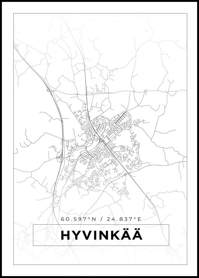 Karta - Hyvinkää - Vit Poster