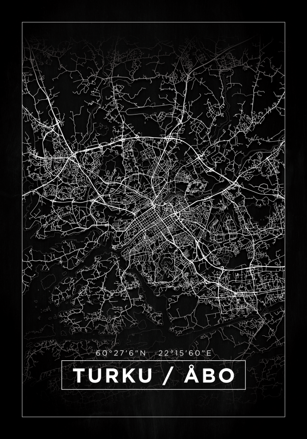 Karta - Turku / Åbo - Svart Poster