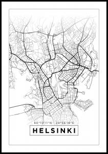 Karta - Helsinki - Vit Poster