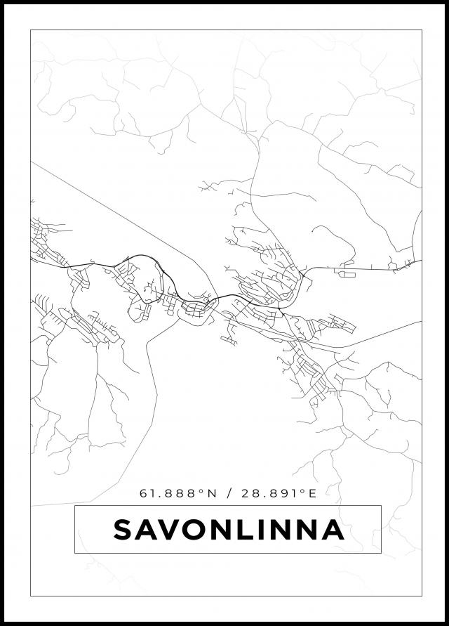 Karta - Savonlinna - Vit Poster