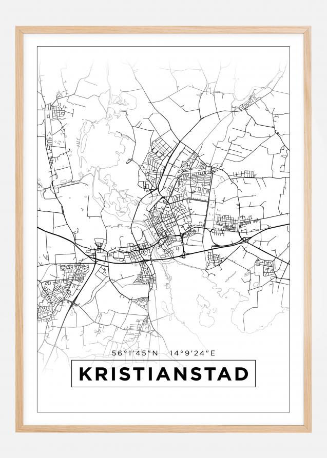 Karta - Kristianstad - Vit Poster