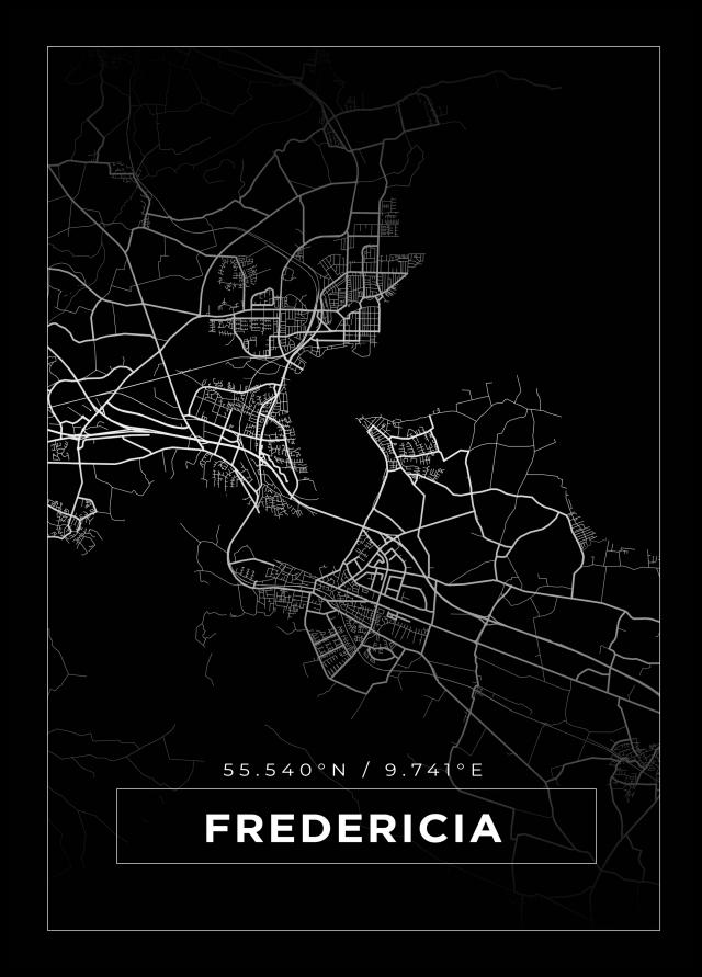 Karta - Fredericia - Svart Poster