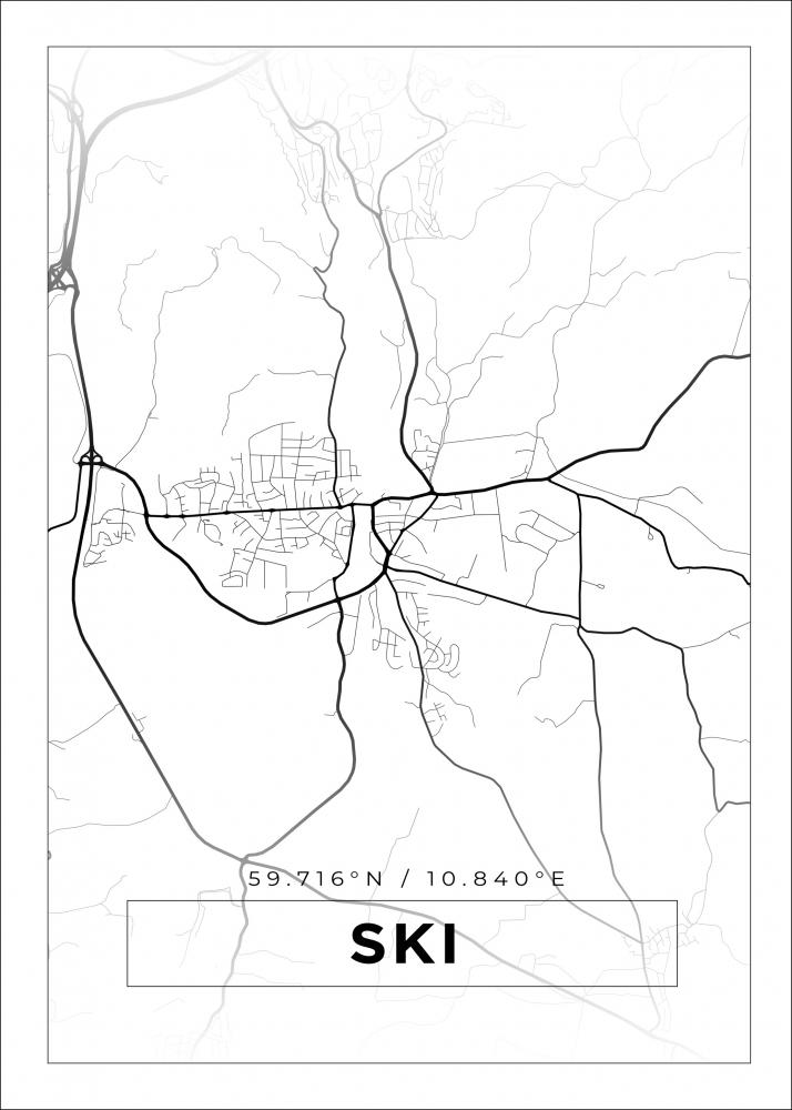 Karta - Ski - Vit Poster