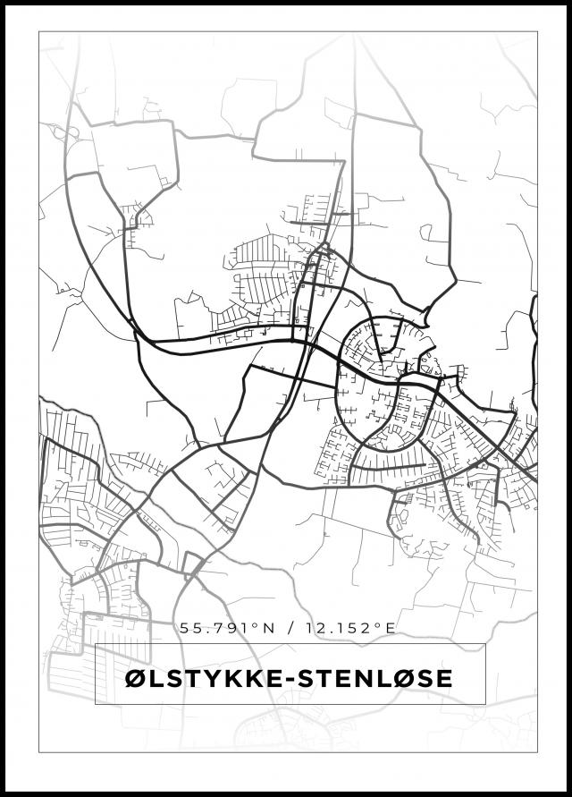 Karta - Ølstykke-Stenløse - Vit Poster