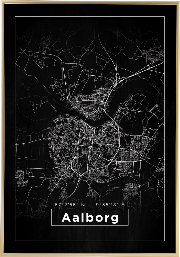 Karta - Aalborg - Svart Poster