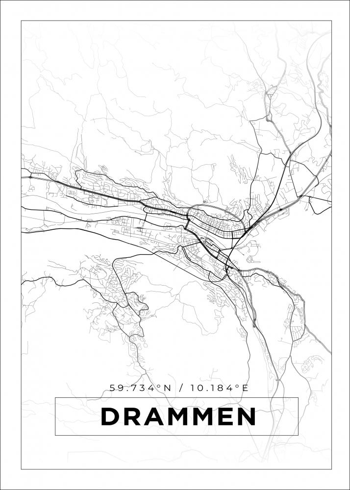 Karta - Drammen - Vit Poster