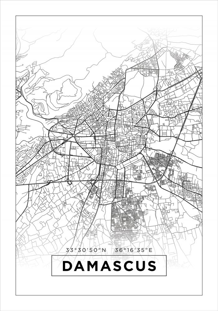Karta - Damascus - Vit Poster