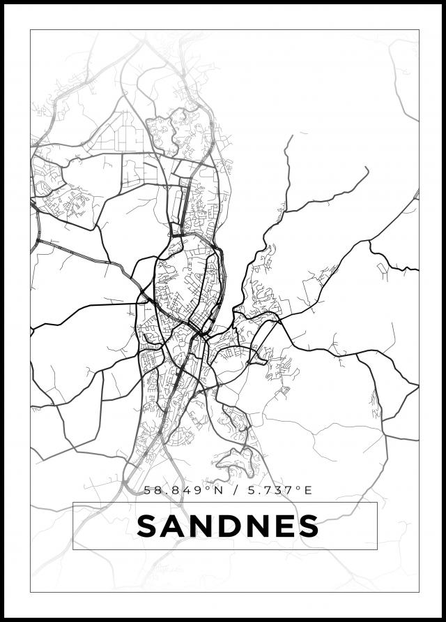 Karta - Sandnes - Vit Poster