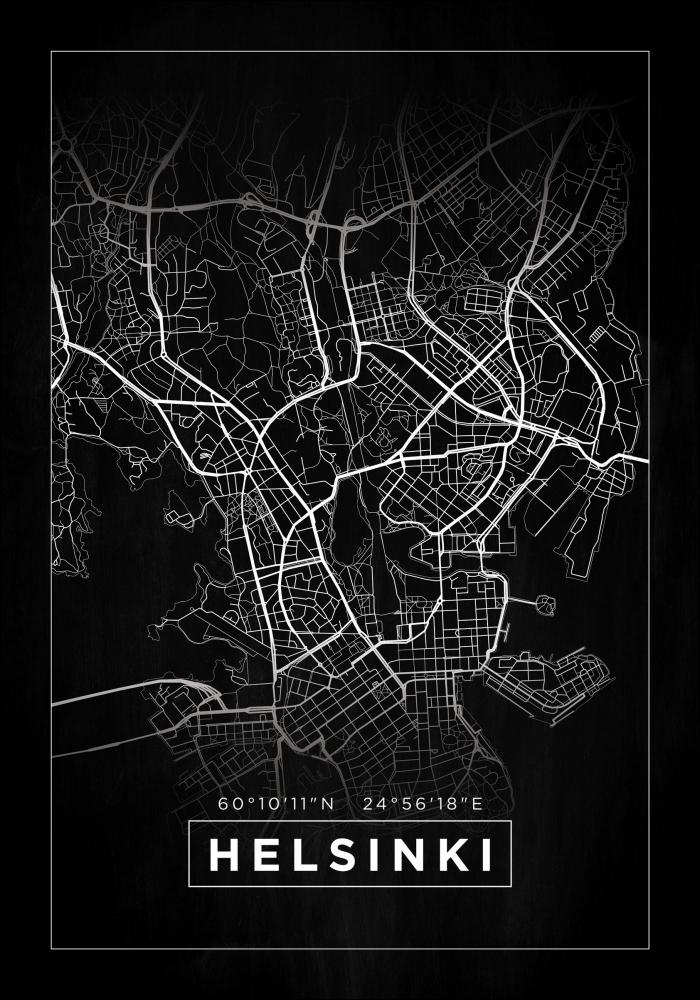 Karta - Helsinki - Svart Poster